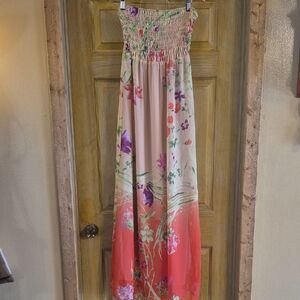 Strapless Floral Old Navy Maxi Dress Medium Pink With Green Purple Coral Flowers